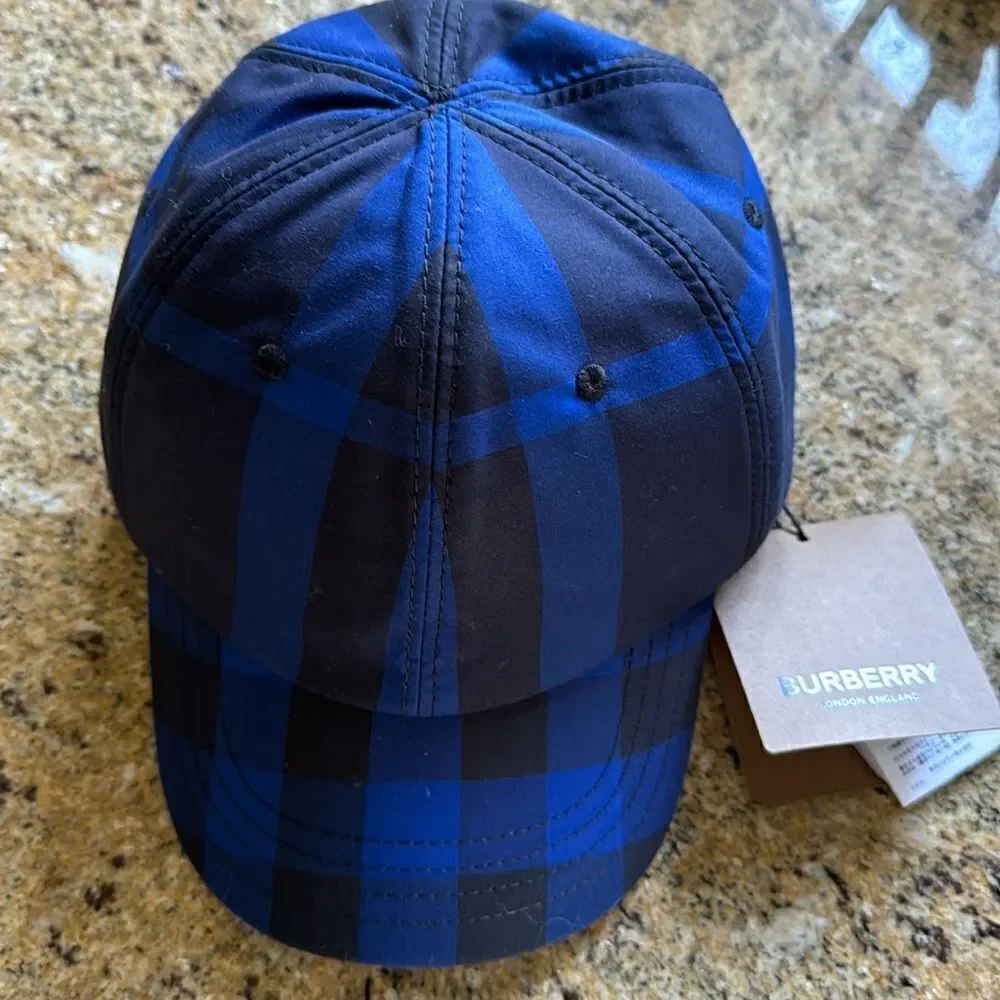 Burberry blue/black check baseball cap. Unisex. One size 8-12Y. New, with tag.